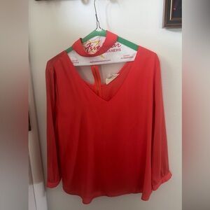 Sweet Wanderer Red V-Neck Long Sleeve Blouse
